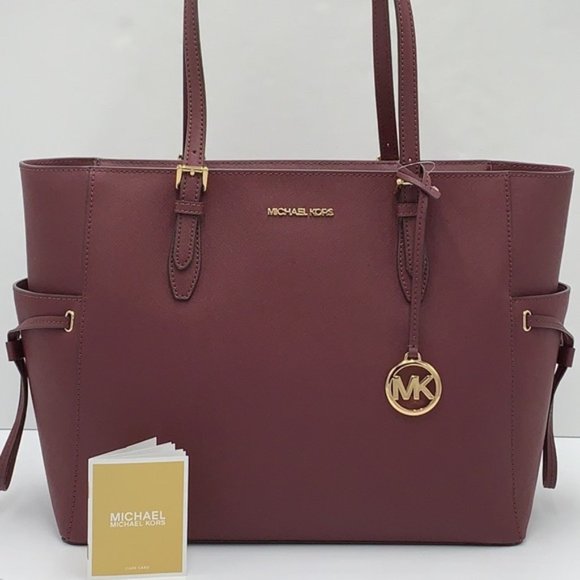 Michael Kors Gilly Large Drawstring Travel Tote Leather Oxblood Color - Picture 4 of 16
